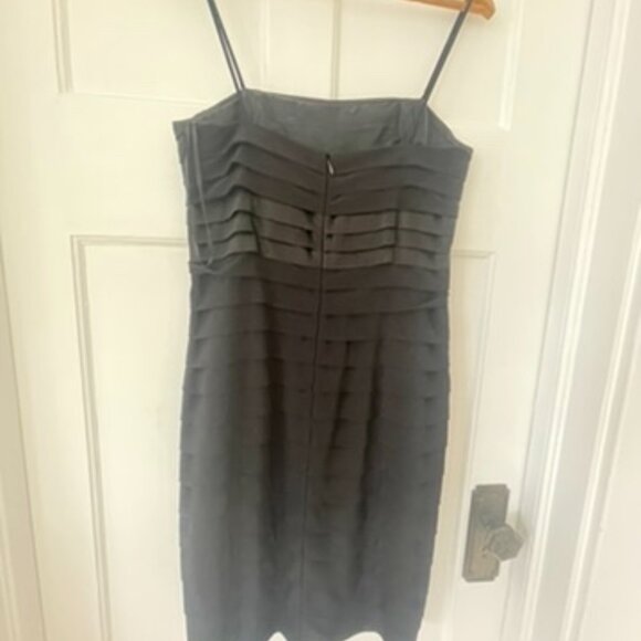 Anne Klein Formal Dress, Tiered Black Satin, Mid-Length - Picture 4 of 6